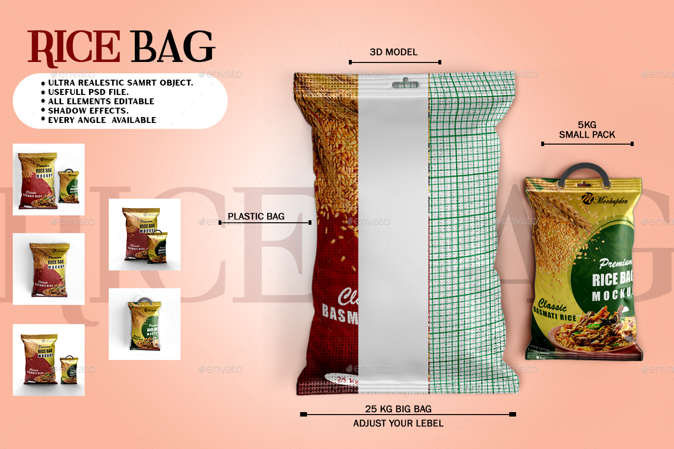 Rice Bag Mockup Large & Small Rice Bag and Sack Mockup Set, Graphics
